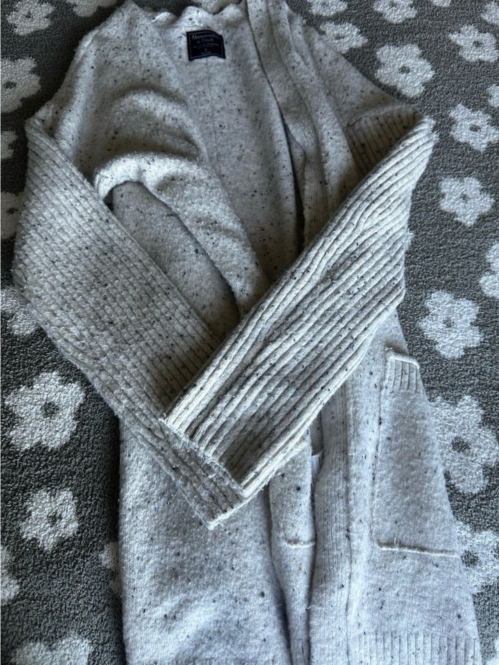 Abercrombie & Fitch Cream Flecked Open-Front Cardigan